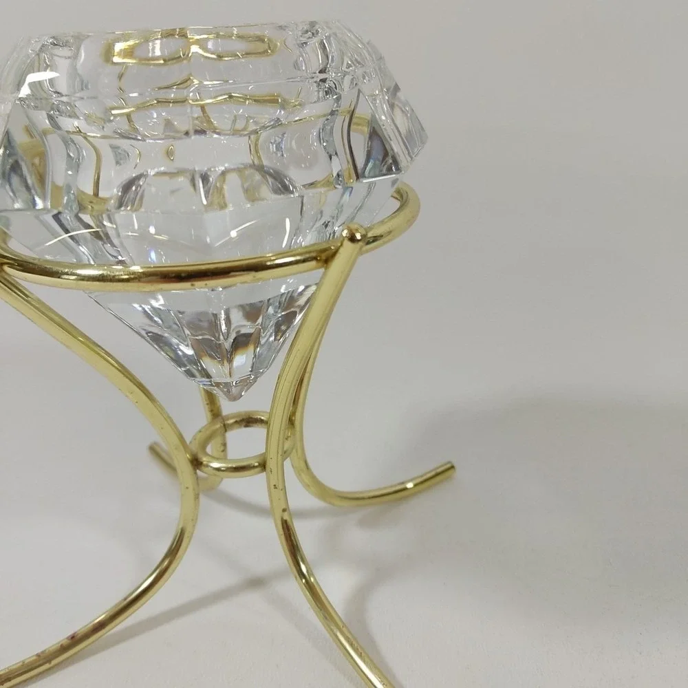 Vintage PartyLite 24% Lead Crystal Diamond Shaped Solitaire Votive Candle Holder - Picture 3 of 9